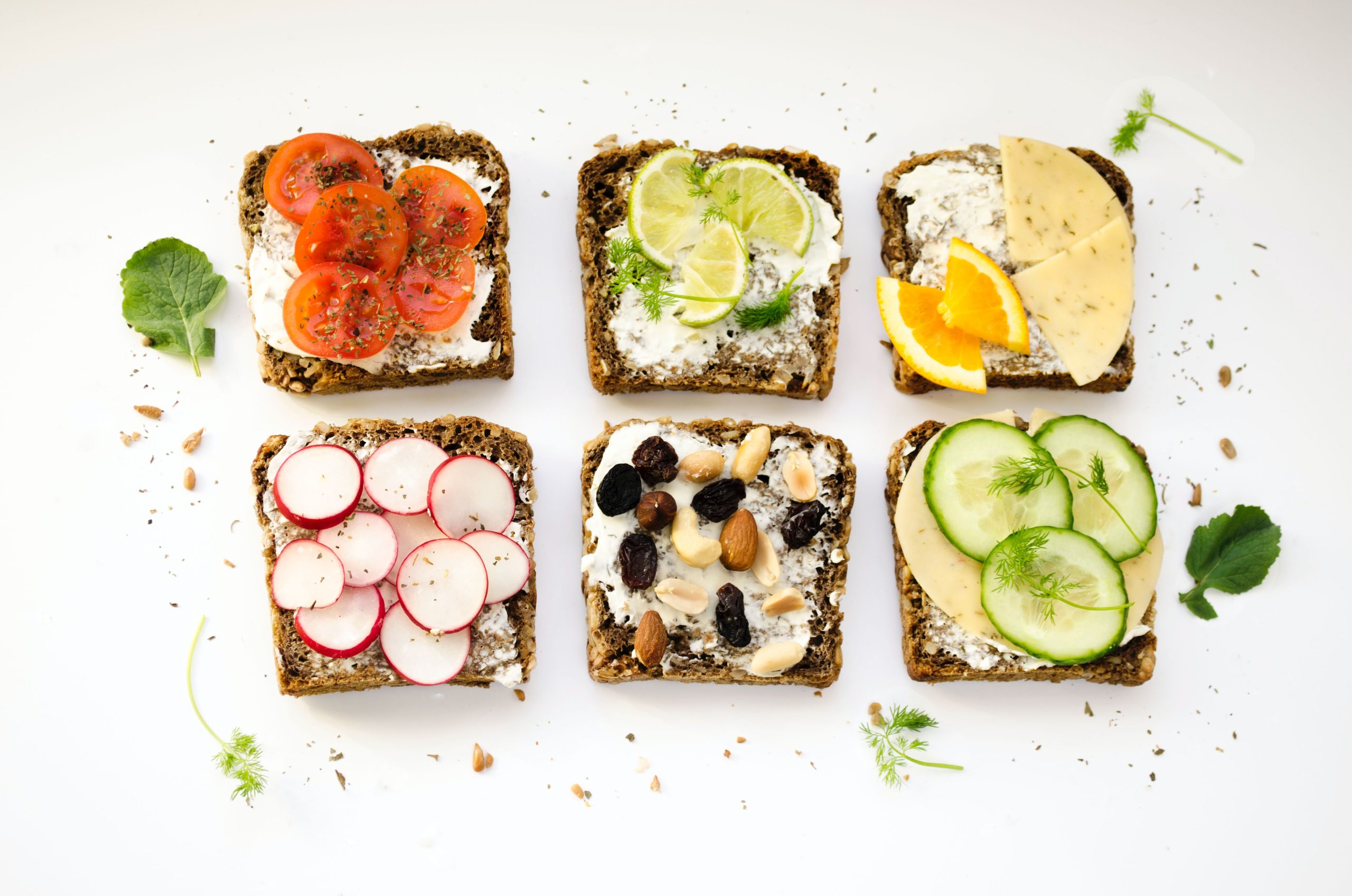 A Variety of Toasts with Fruits